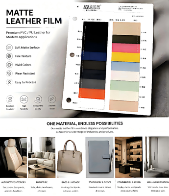 MATTE LEATHER FILM Paketleme Geniş yelpazesi PVC PU ve yarı PU türlerinde çeşitli endüstriyel kullanımlar için mevcut deri ürünleri