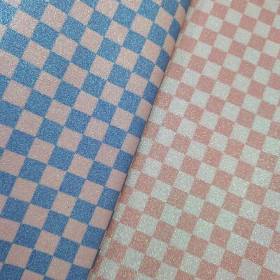 Çantalar, Cüzdanlar, Ayakkabılar ve Moda Aksesuarları için Premium Glitter Checker PVC Deri Kumaş