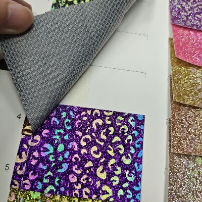 Laser Iridescent Leopard Print Glitter Synthetic Leather, Mesh Backed Faux Leather for Handbags Shoes DIY Craft Accessories