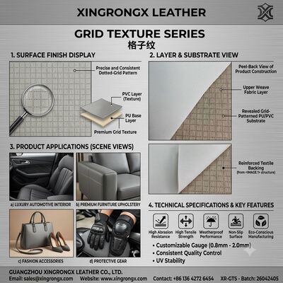 GRID TEXTURE SERIES Sentetik ambalajlar, ambalajlama ayakkabı, giyim ve mobilya üretiminde dayanıklılık ve stil için tasarlanmış deri ürünleri