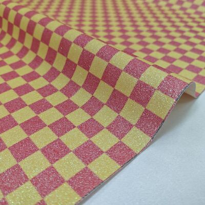 Çantalar, Cüzdanlar, Ayakkabılar ve Moda Aksesuarları için Premium Glitter Checker PVC Deri Kumaş