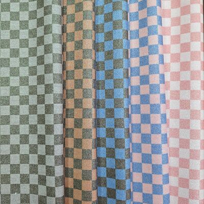 Çantalar, Cüzdanlar, Ayakkabılar ve Moda Aksesuarları için Premium Glitter Checker PVC Deri Kumaş