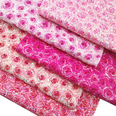 Pembe 100% PU Deri Baskılı Gretel Rose Flower Polyurethane Taklit Deri