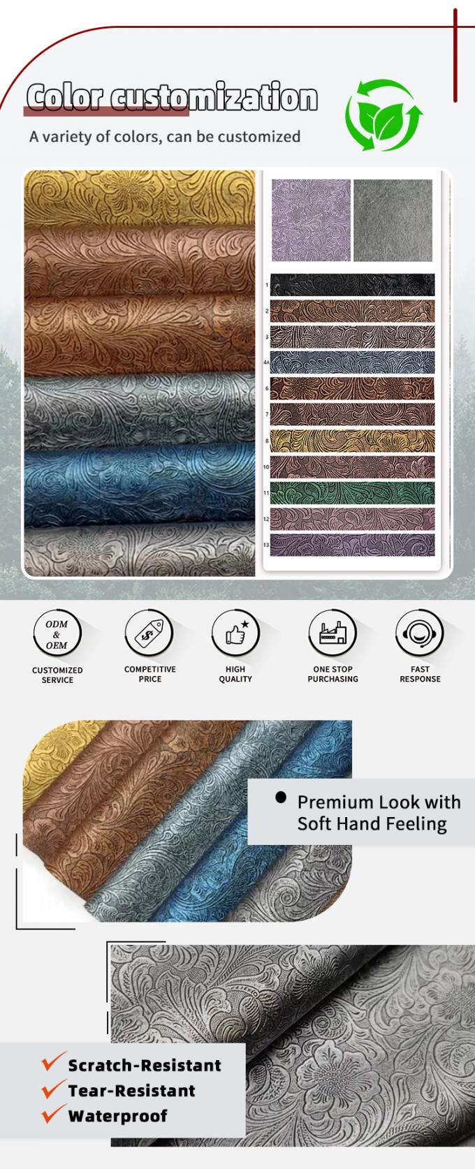 C&uuml;zdan Kutuları Ayakkabılar Not Defterleri Dekoratif &Ccedil;antalar i&ccedil;in Kabartmalı PVC &Ccedil;i&ccedil;ek Desenli Suni Deri - Dayanıklı Suni Deri Malzemeler 4