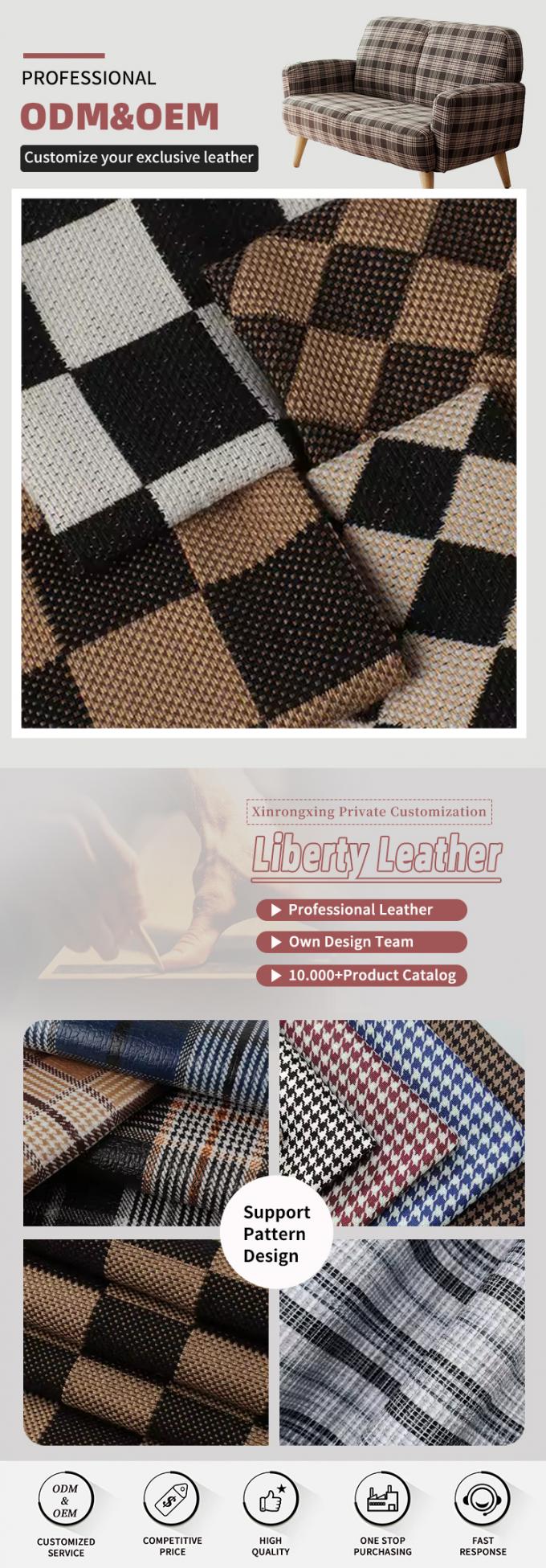 1.0mm Kalınlığında Keten Ekose Kumaş Su Geçirmez Esnek Flanel Açık Hava Kullanımı için Kanepe Çanta Araba Koltuğu Kemeri Suni Deri Dokuma Destek 4