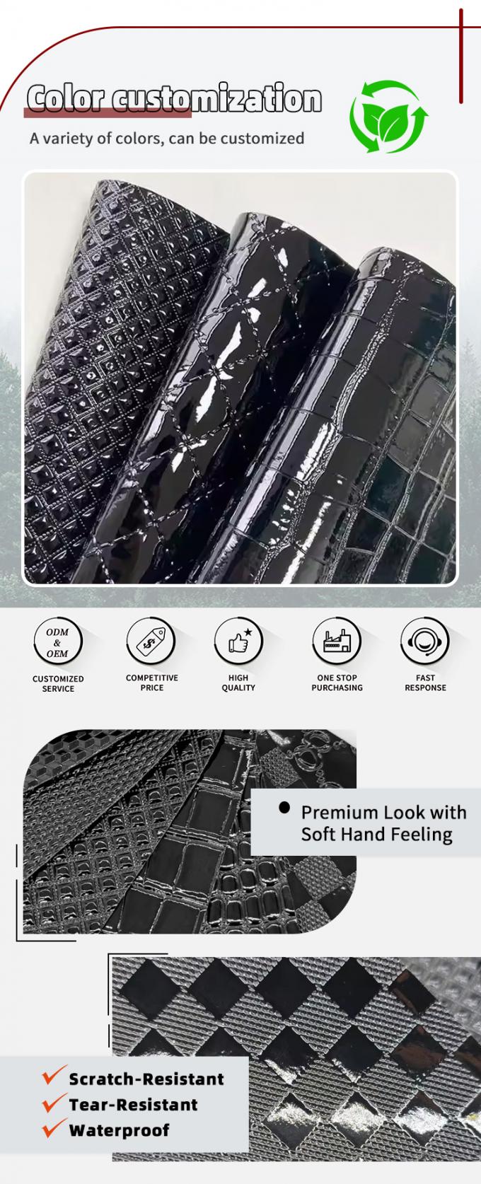 Yüksek Parlaklıklı PVC Timsah Rezil Dikiş Taneler Geometri Ayakkabı Çantası Dekoru için Hayvan El Sanat için Sentetik Yapay Deri Kumaş 4